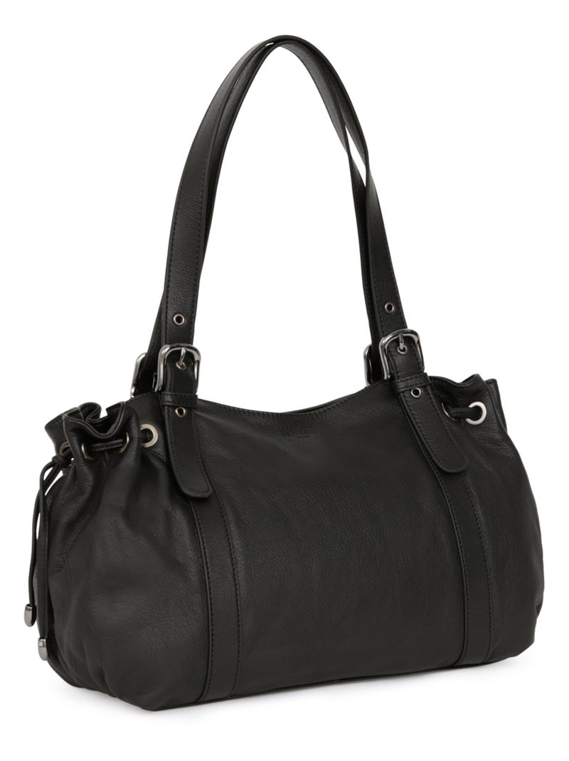 Sac porté épaule 2 anses  Cuir SAUVAGE Noir - Kiabi