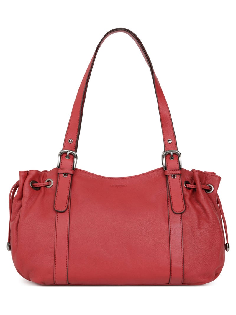 Sac porté épaule 2 anses  Cuir SAUVAGE Rouge carmin - Kiabi