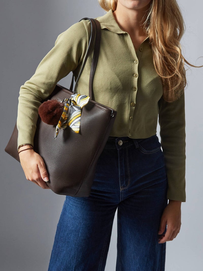 Sac Porté Épaule A4 Grained Miniprix Toile Enduite Blanc Marron