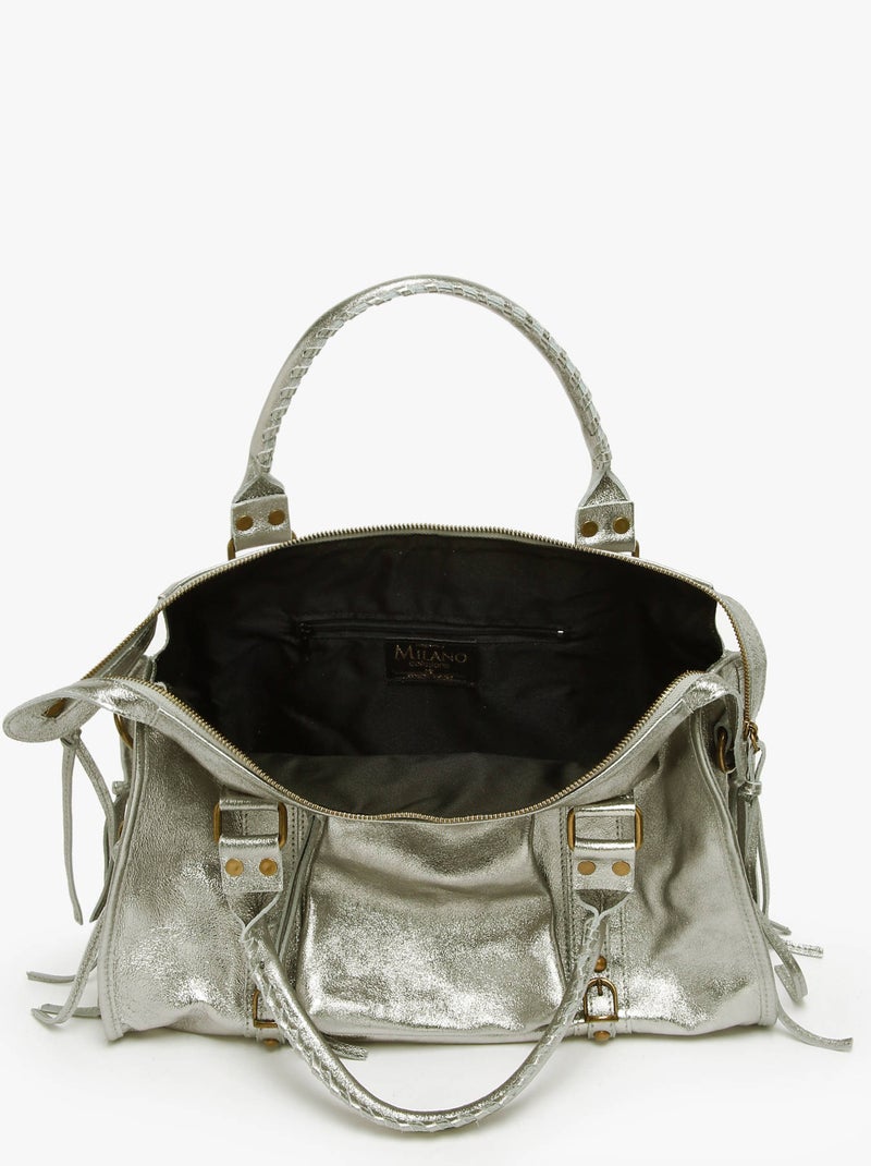 Sac Porté Épaule A4 Nine Cuir Milano Cuir De Vachette Gris Argenté Gris - Kiabi