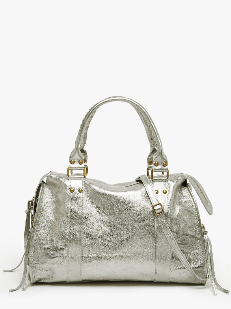 Sac Porté Épaule A4 Nine Cuir Milano Cuir De Vachette Gris Argenté Gris - Kiabi