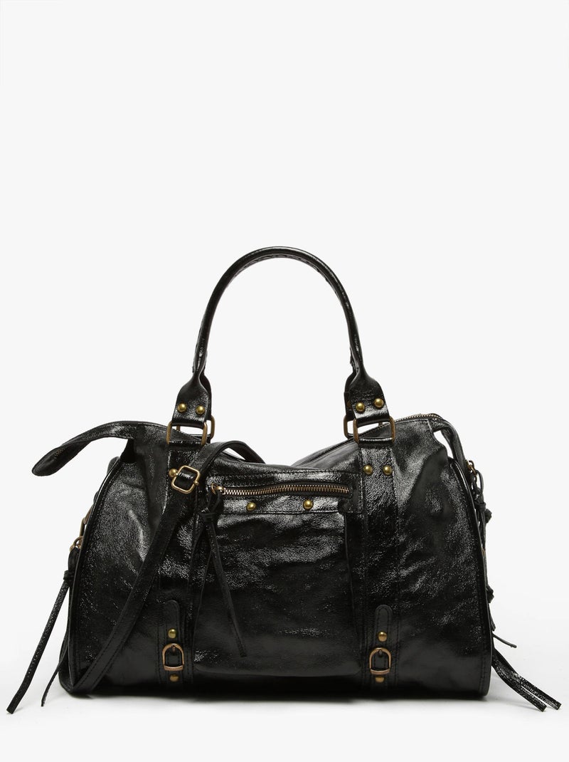 Sac Porté Épaule A4 Nine Cuir Milano Cuir De Vachette Noir Noir - Kiabi