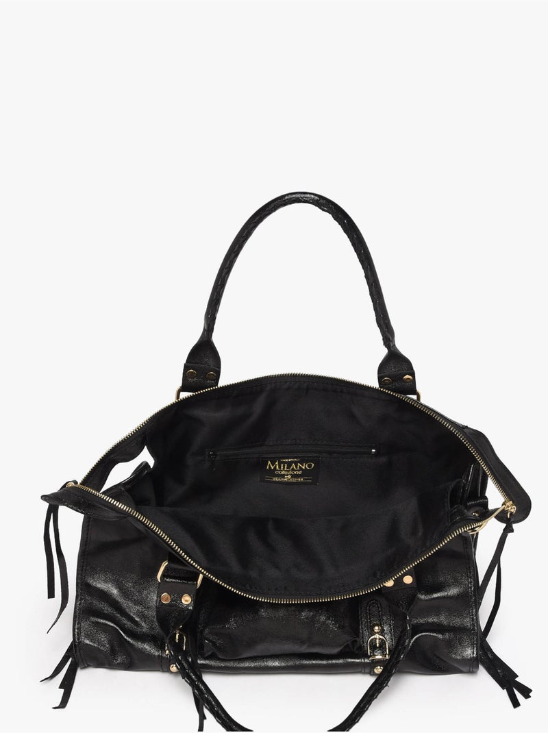 Sac porté épaule a4 nine cuir milano cuir de vachette Noir Noir - Kiabi