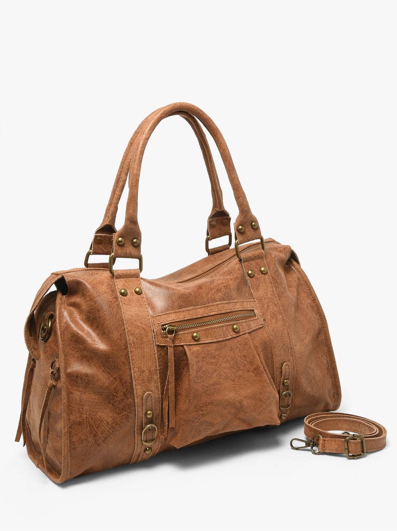 Sac porté épaule a4 spazzolato cuir milano cuir de vachette Marron tabac - Kiabi