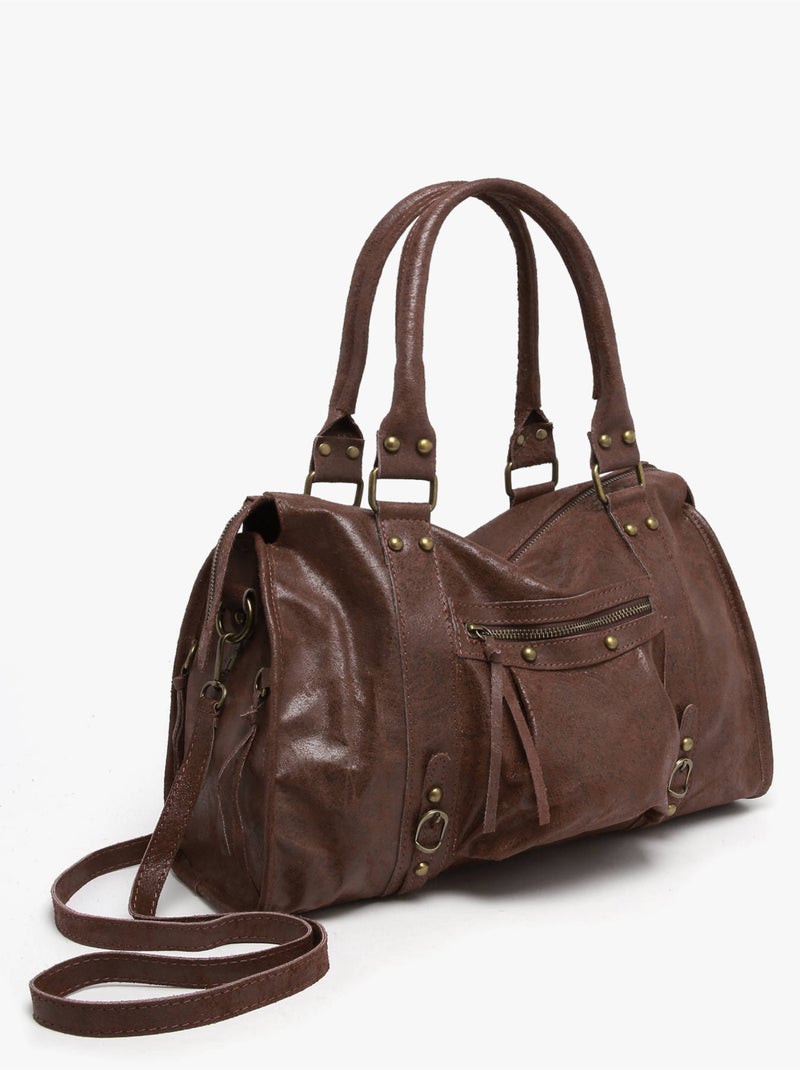 Sac porté épaule a4 spazzolato cuir milano cuir de vachette Noir Rouge Noir - Kiabi