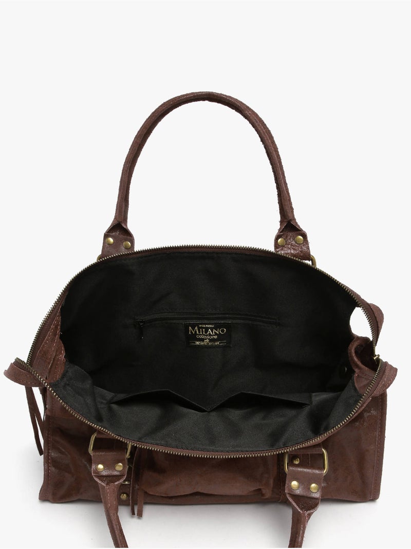 Sac porté épaule a4 spazzolato cuir milano cuir de vachette Noir Rouge Noir - Kiabi