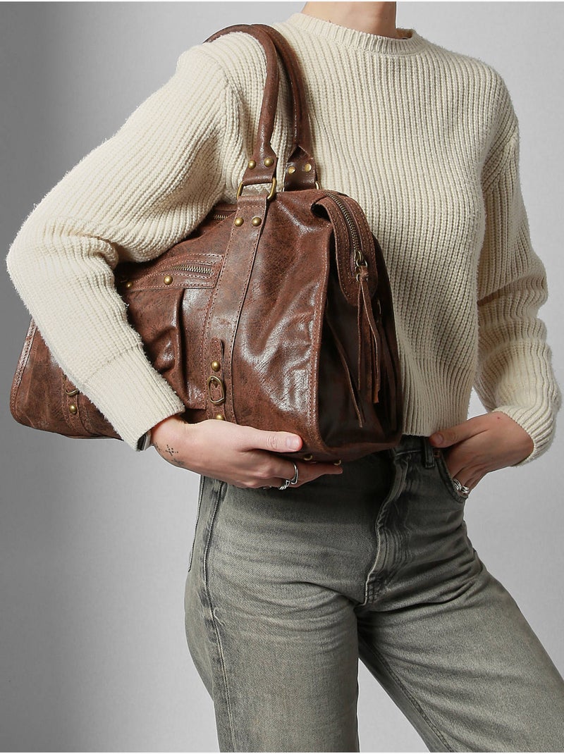 Sac porté épaule a4 spazzolato cuir milano cuir de vachette Noir Rouge Noir - Kiabi