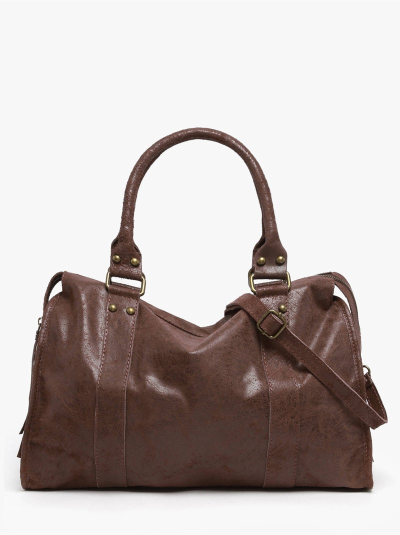 Sac porté épaule a4 spazzolato cuir milano cuir de vachette Noir Rouge Noir - Kiabi