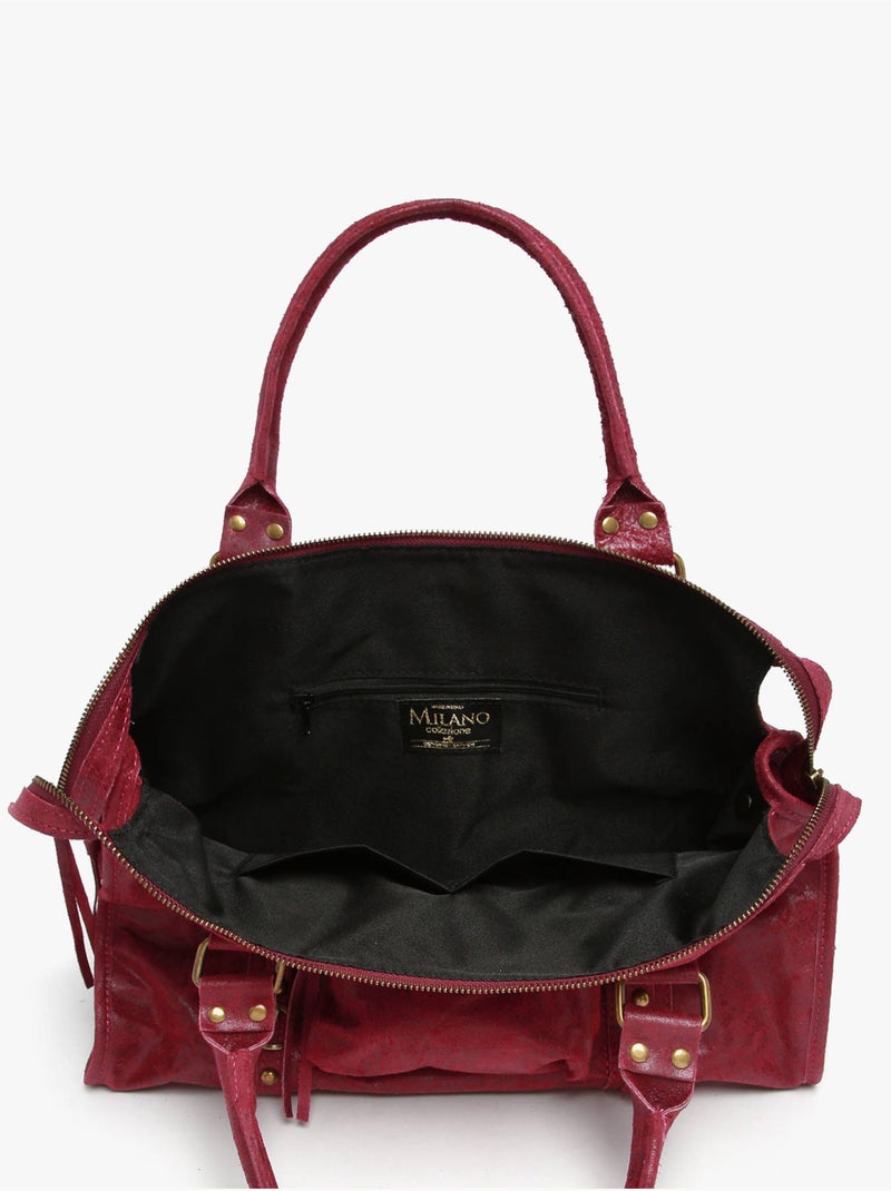 Sac porté épaule a4 spazzolato cuir milano cuir de vachette Rouge cerise - Kiabi