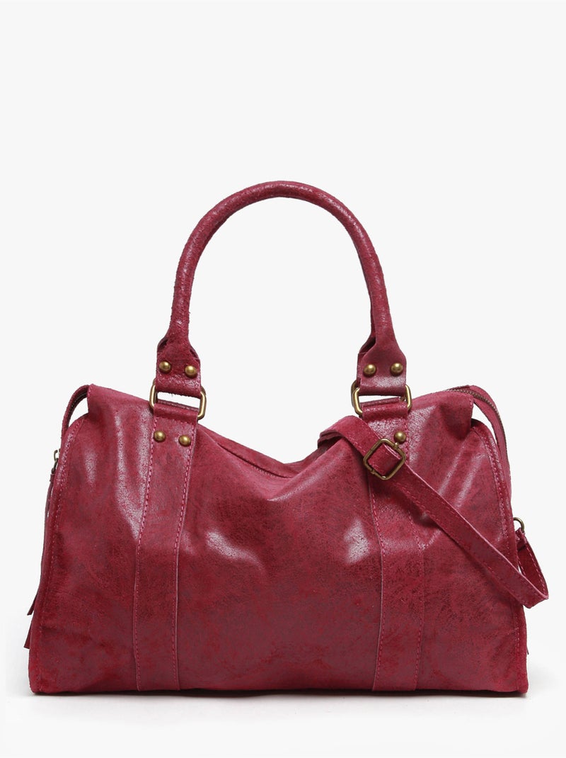 Sac porté épaule a4 spazzolato cuir milano cuir de vachette Rouge cerise - Kiabi