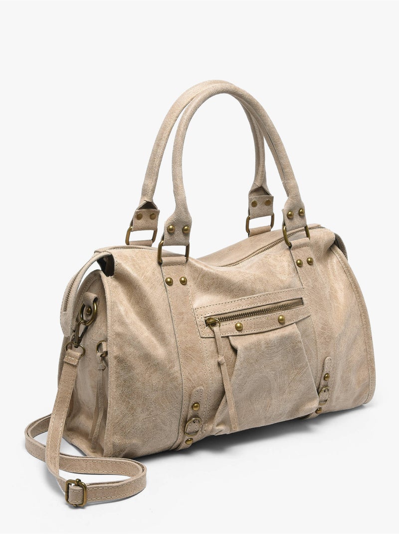 Sac porté épaule a4 spazzolato cuir milano cuir de vachette Taupe - Kiabi