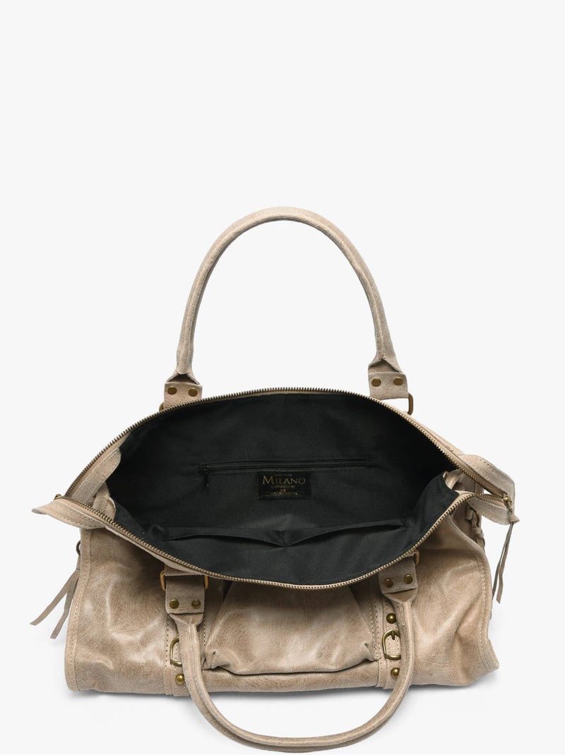 Sac porté épaule a4 spazzolato cuir milano cuir de vachette Taupe - Kiabi