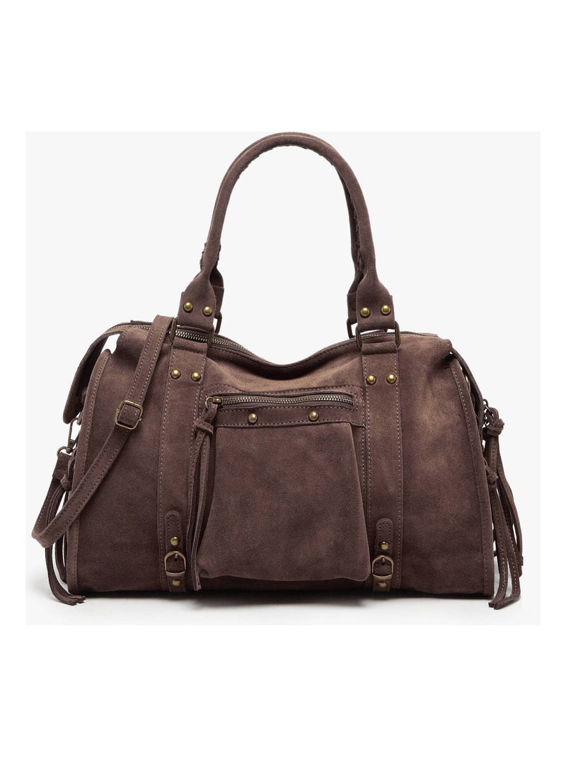 Sac Porté Épaule A4 Velvet Cuir Milano Cuir De Vachette Marron foncé - Kiabi
