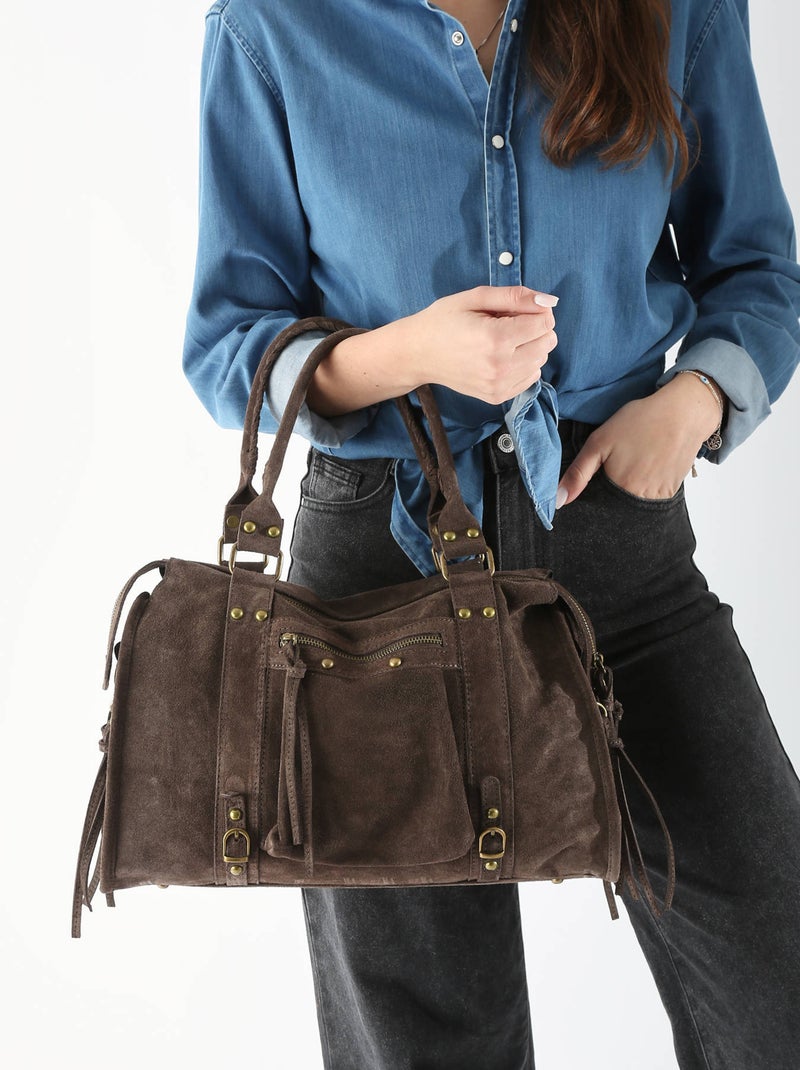 Sac Porté Épaule A4 Velvet Cuir Milano Cuir De Vachette Marron foncé - Kiabi