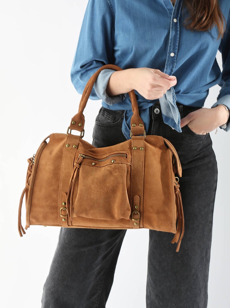 Sac Porté Épaule A4 Velvet Cuir Milano Cuir De Vachette Marron tabac - Kiabi