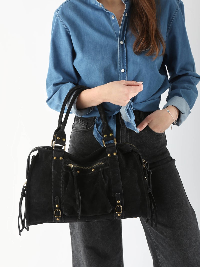 Sac Porté Épaule A4 Velvet Cuir Milano Cuir De Vachette Noir Noir - Kiabi