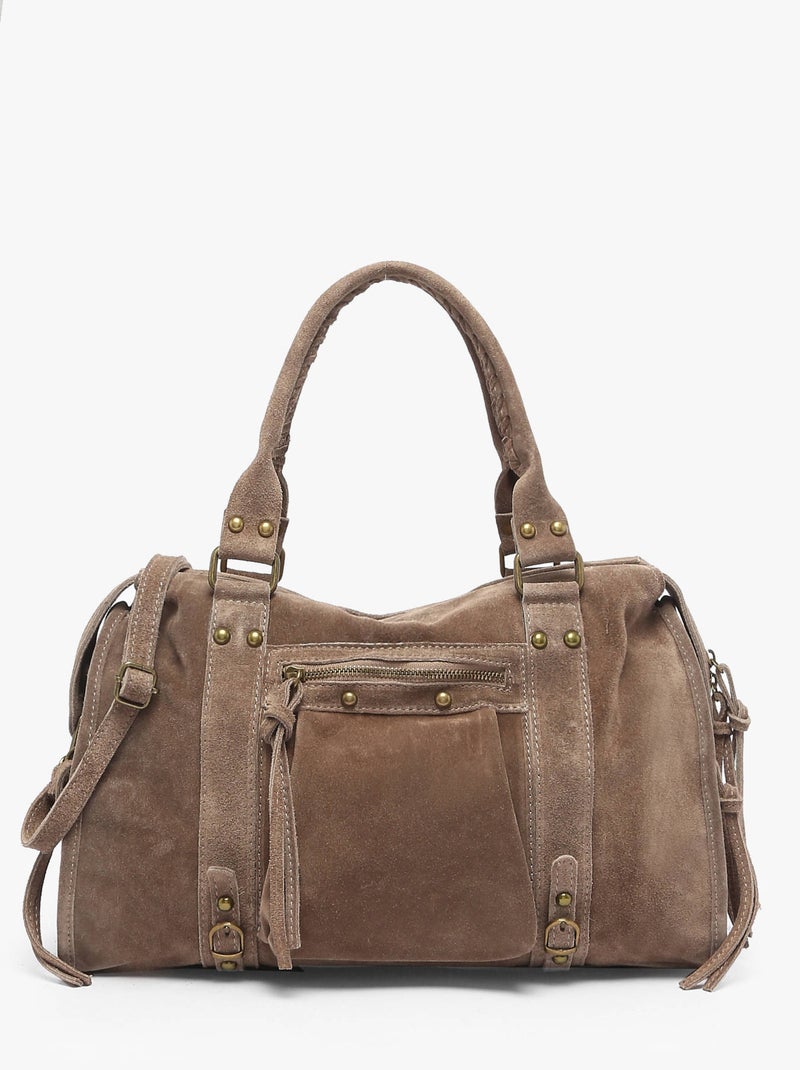 Sac Porté Épaule A4 Velvet Cuir Milano Cuir De Vachette Taupe - Kiabi