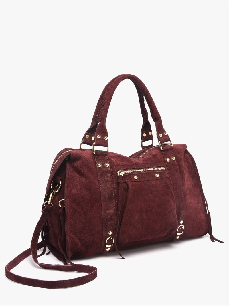 Sac porté épaule a4 velvet milano cuir de vachette Bordeaux - Kiabi