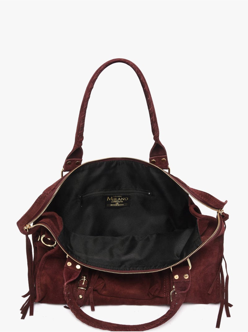 Sac porté épaule a4 velvet milano cuir de vachette Bordeaux - Kiabi
