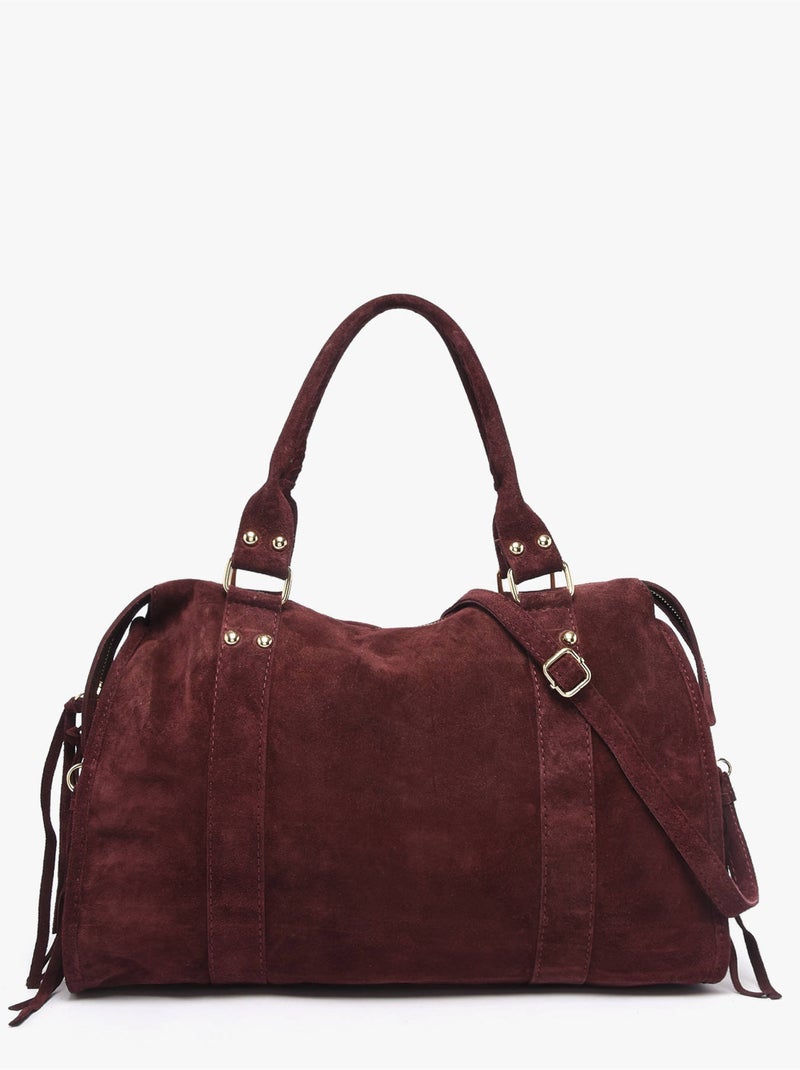 Sac porté épaule a4 velvet milano cuir de vachette Bordeaux - Kiabi