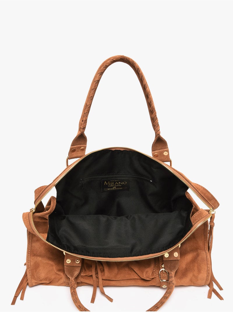 Sac porté épaule a4 velvet milano cuir de vachette Marron tabac - Kiabi