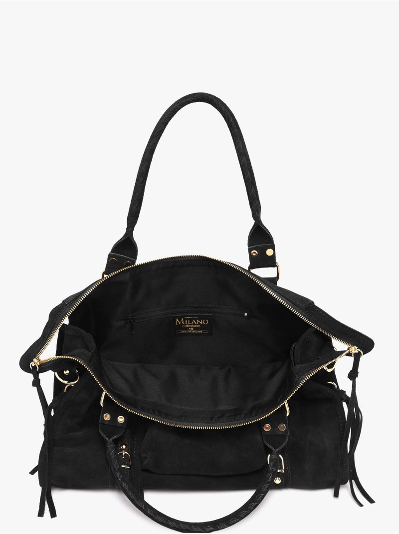 Sac porté épaule a4 velvet milano cuir de vachette Noir Noir - Kiabi