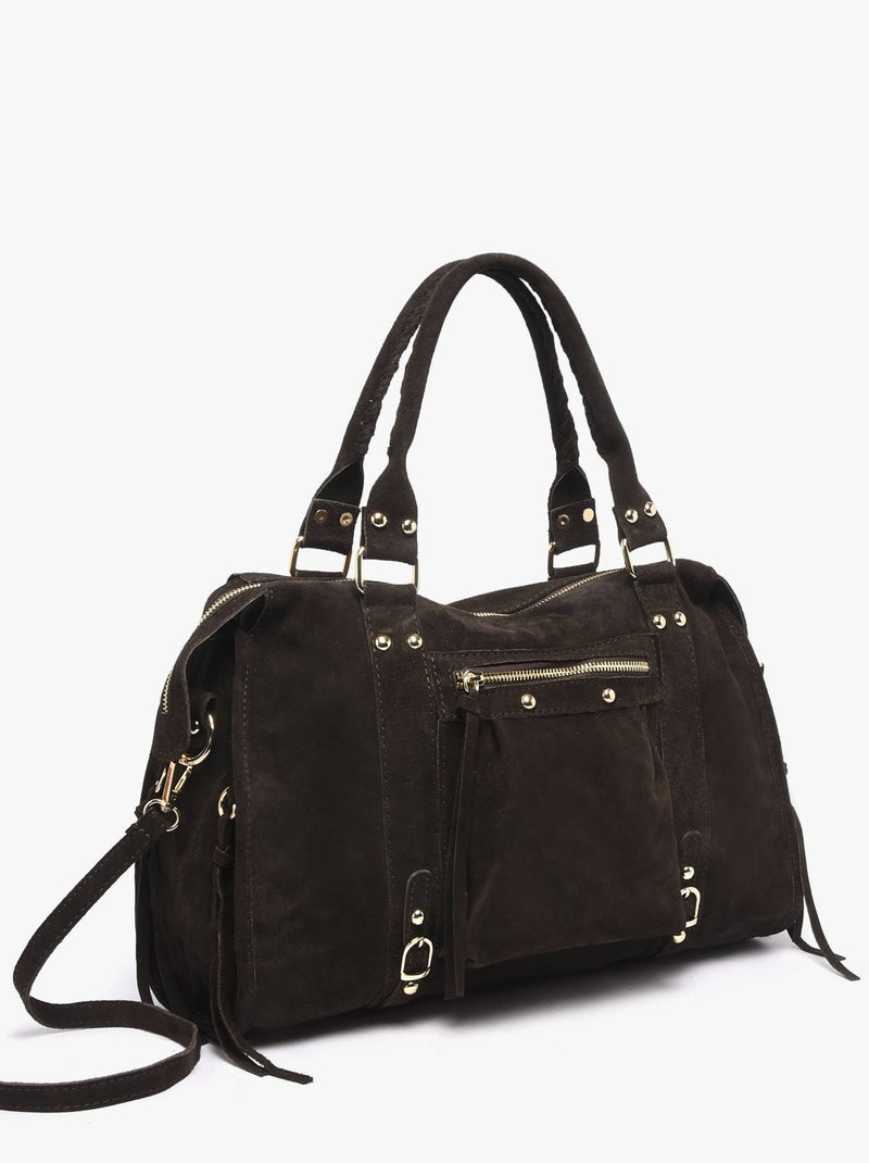 Sac porté épaule a4 velvet milano cuir de vachette Noir Rouge Noir - Kiabi