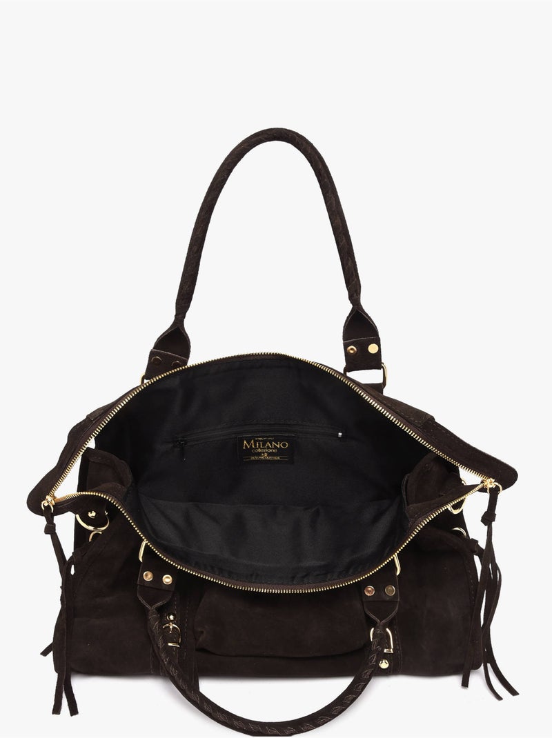 Sac porté épaule a4 velvet milano cuir de vachette Noir Rouge Noir - Kiabi