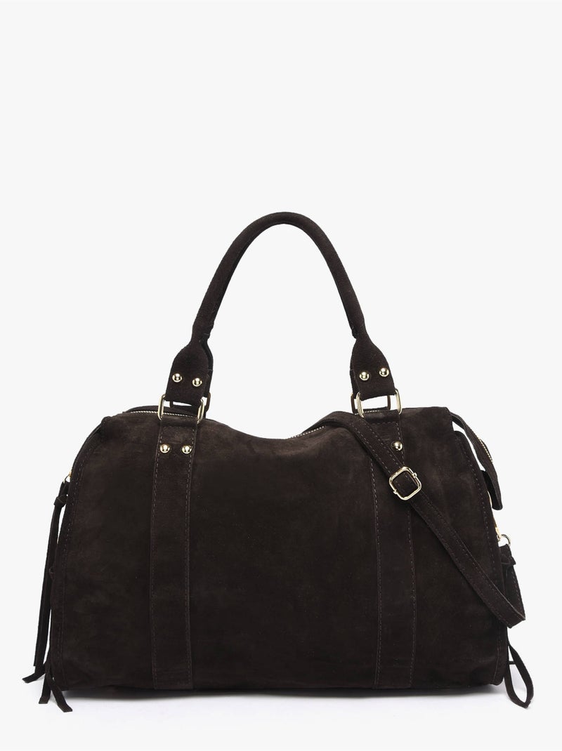 Sac porté épaule a4 velvet milano cuir de vachette Noir Rouge Noir - Kiabi