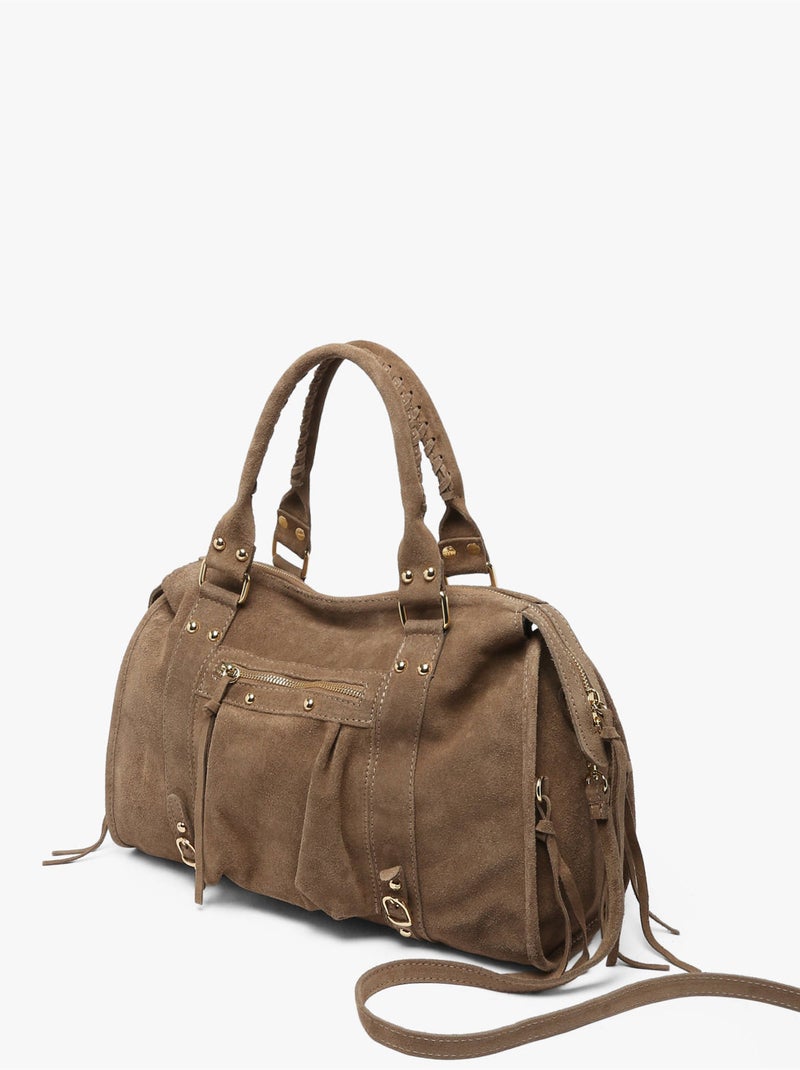Sac porté épaule a4 velvet milano cuir de vachette Taupe - Kiabi