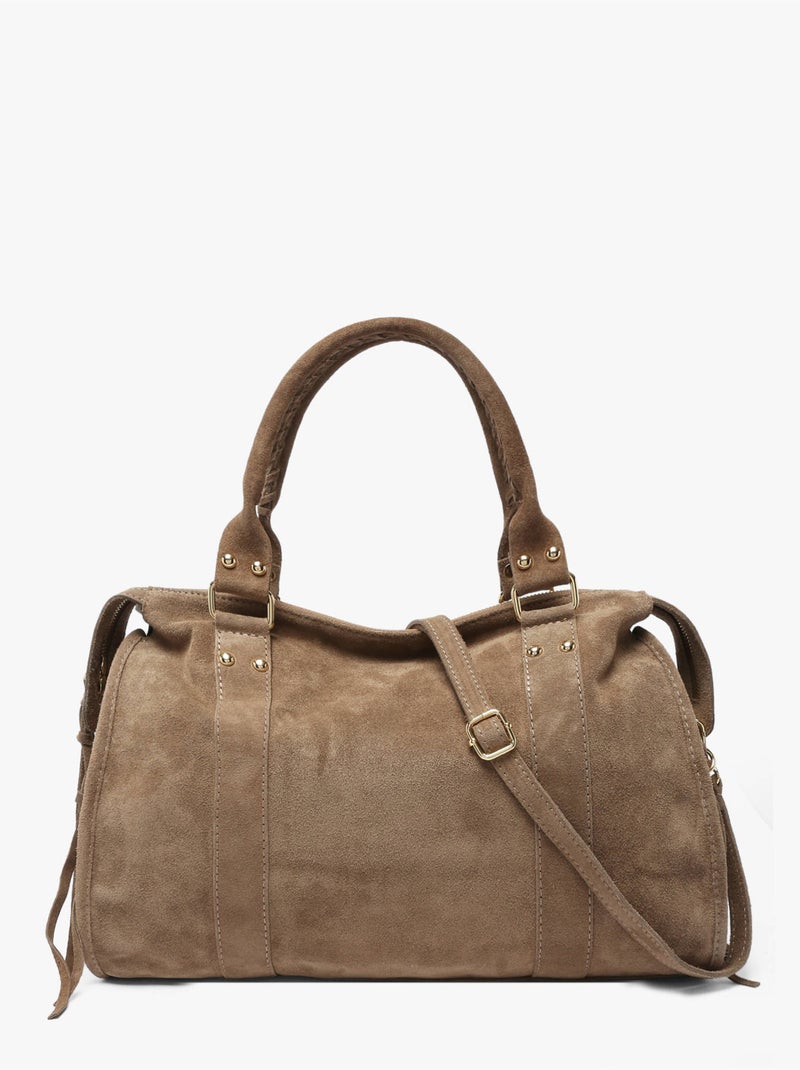Sac porté épaule a4 velvet milano cuir de vachette Taupe - Kiabi