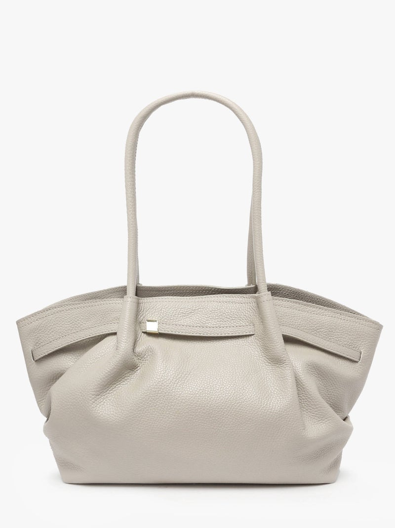 Sac Porté Épaule Caviar Cuir Milano Cuir De Vachette Gris Beige - Kiabi
