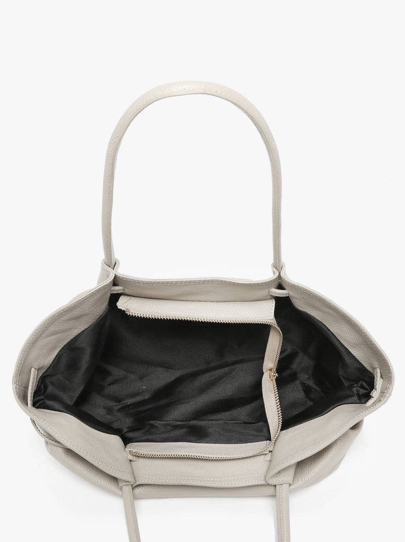 Sac Porté Épaule Caviar Cuir Milano Cuir De Vachette Gris Beige - Kiabi