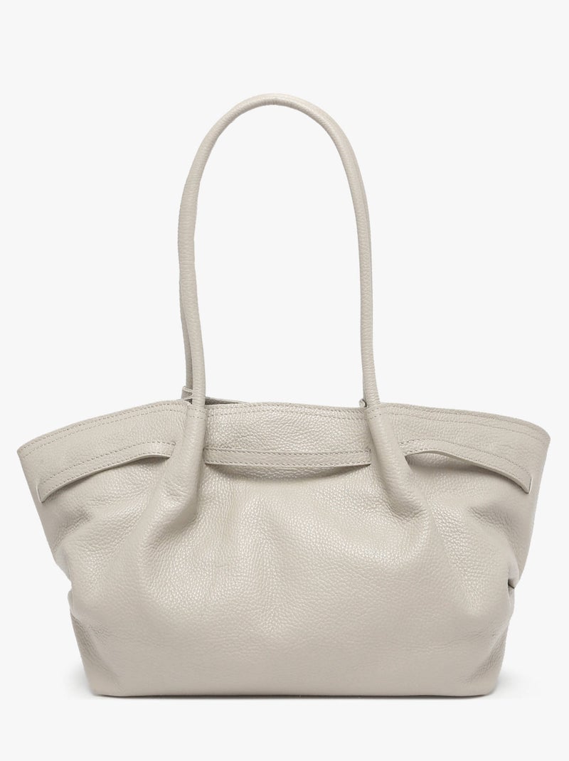 Sac Porté Épaule Caviar Cuir Milano Cuir De Vachette Gris Beige - Kiabi