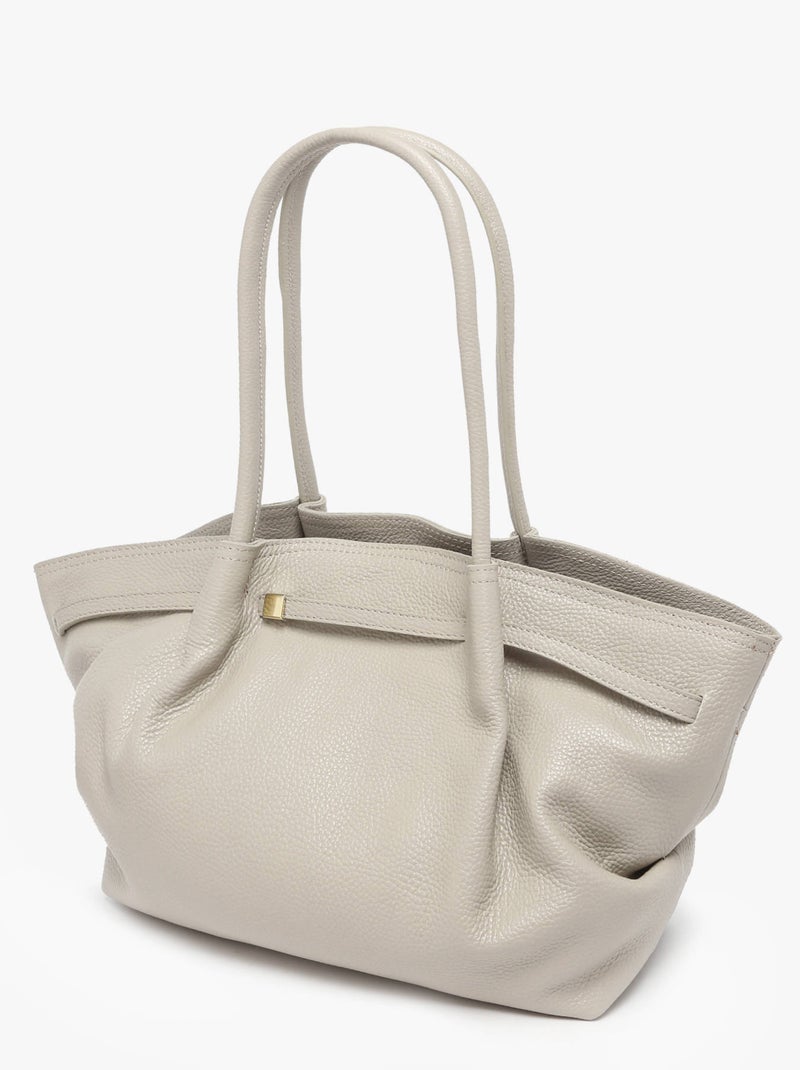 Sac Porté Épaule Caviar Cuir Milano Cuir De Vachette Gris Beige - Kiabi
