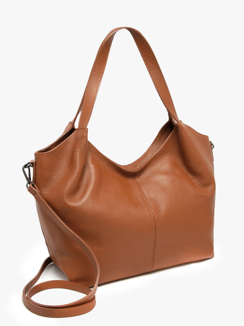 Sac Porté Épaule Caviar Cuir Milano Cuir De Vachette Marron tabac - Kiabi