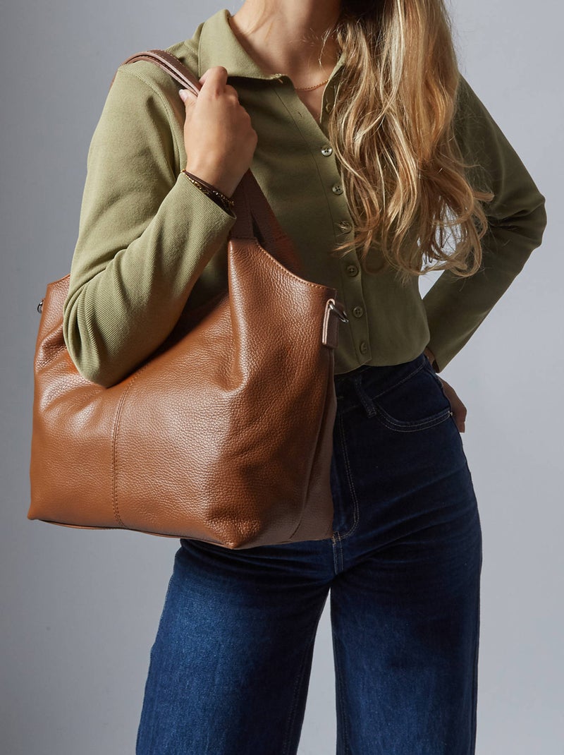 Sac Porté Épaule Caviar Cuir Milano Cuir De Vachette Marron tabac - Kiabi