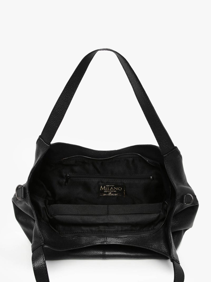 Sac Porté Épaule Caviar Cuir Milano Cuir De Vachette Noir Noir - Kiabi
