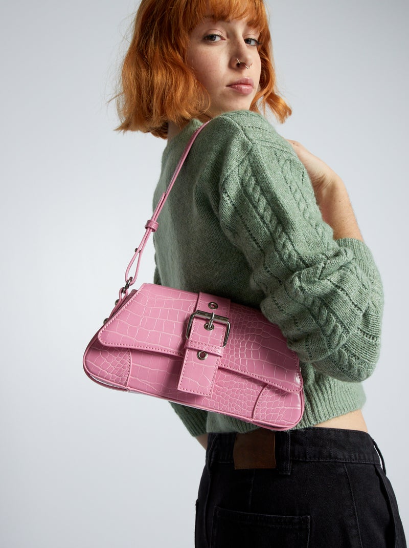 Sac porté épaule effet croco Rose - Kiabi