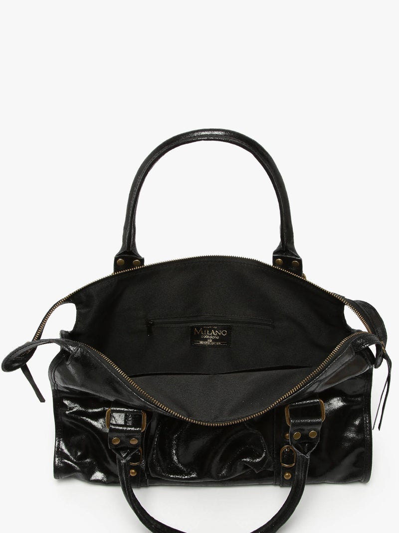 Sac Porté Épaule Elefante Cuir Milano Cuir De Vachette Noir Noir - Kiabi