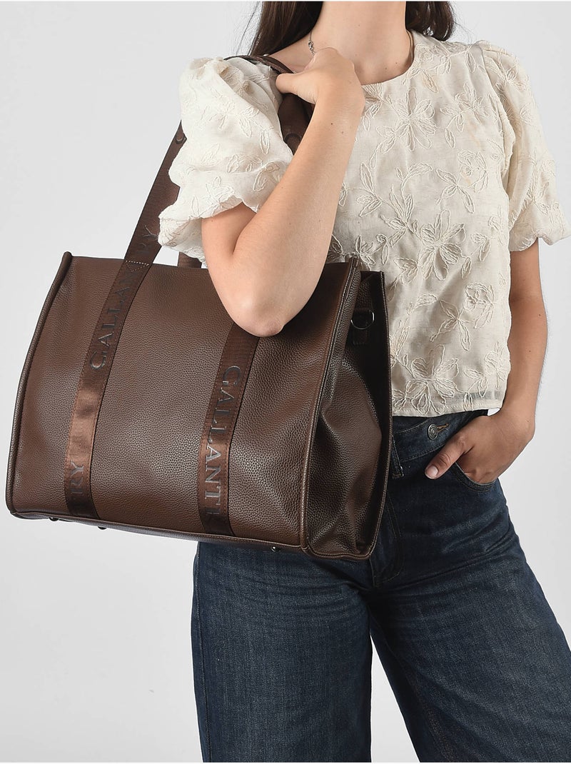 Sac porté épaule format a4 gallantry toile enduite Marron caramel - Kiabi