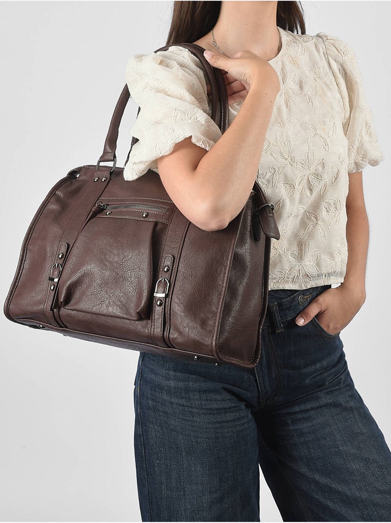 Sac porté épaule format a4 gallantry toile enduite Marron caramel - Kiabi