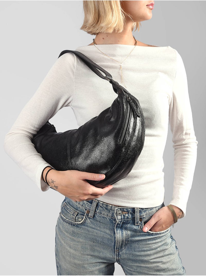 Sac porté épaule krisp mandoline toile enduite Noir - Kiabi