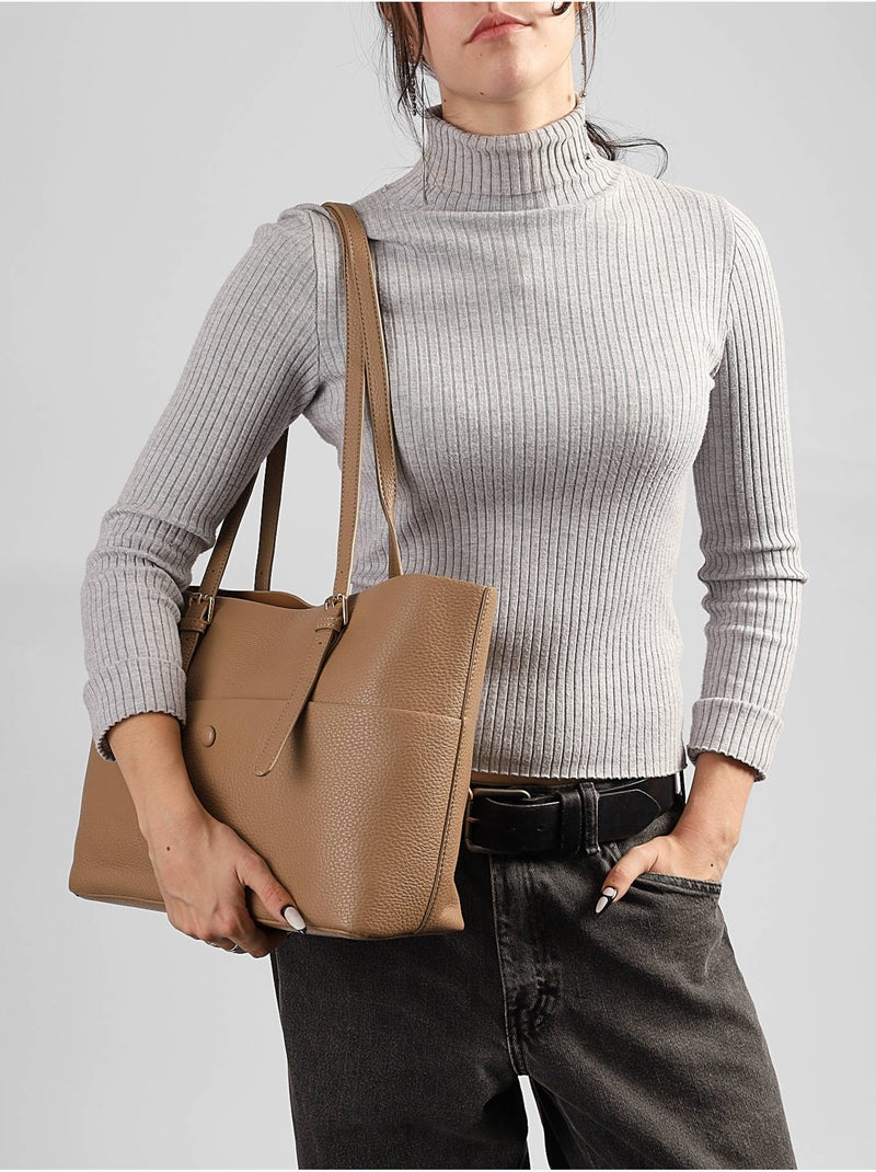 Sac porté épaule new grained gallantry toile enduite Taupe - Kiabi