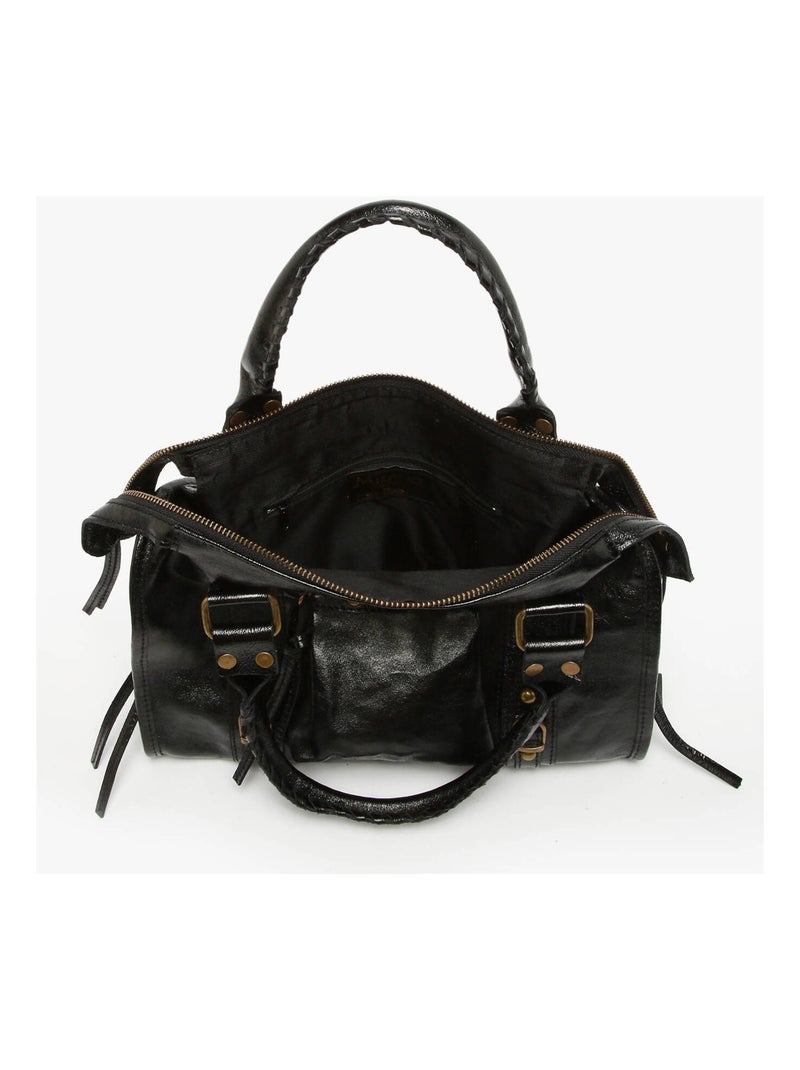 Sac Porté Épaule Nine Cuir Milano Cuir De Vachette Noir Noir - Kiabi