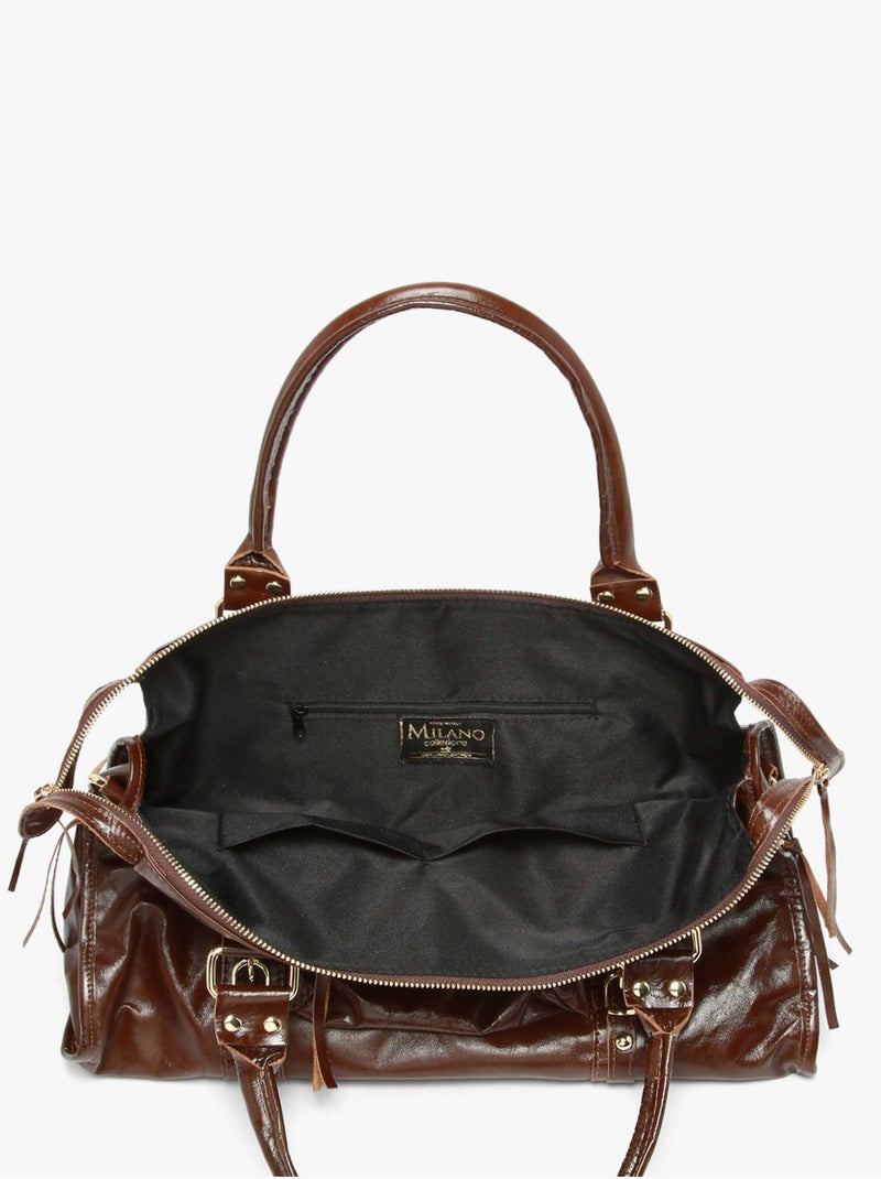 Sac porté épaule shiny sauvage cuir a4 milano cuir de vachette Marron foncé - Kiabi