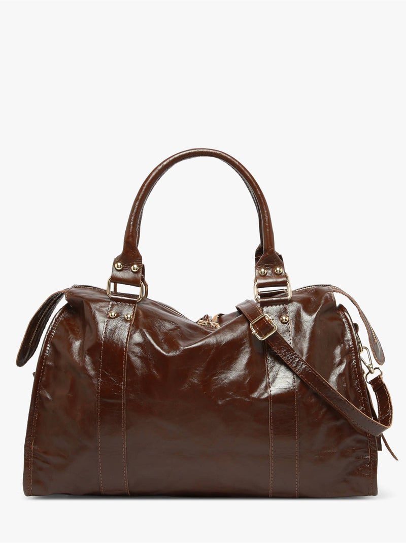 Sac porté épaule shiny sauvage cuir a4 milano cuir de vachette Marron foncé - Kiabi