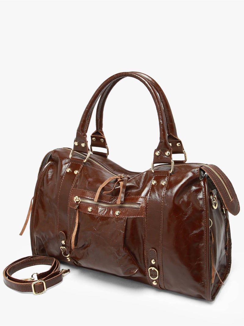 Sac porté épaule shiny sauvage cuir a4 milano cuir de vachette Marron foncé - Kiabi