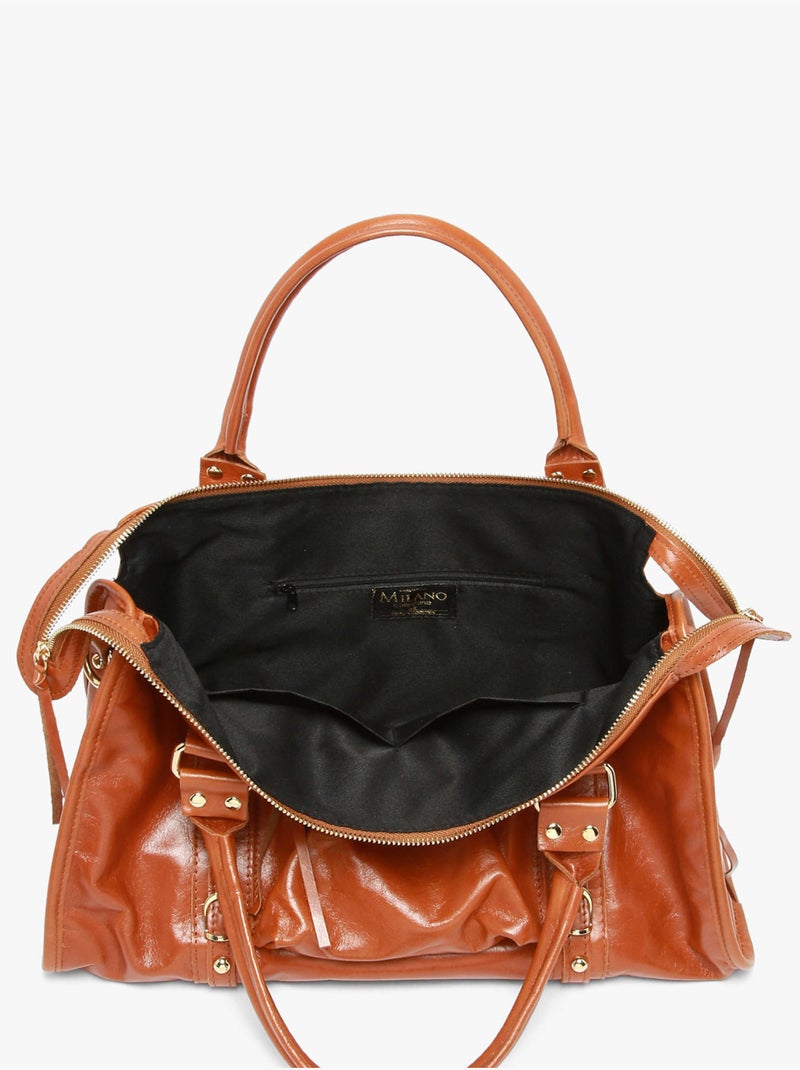 Sac porté épaule shiny sauvage cuir a4 milano cuir de vachette Marron tabac - Kiabi