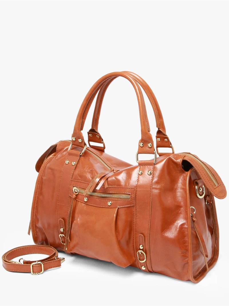 Sac porté épaule shiny sauvage cuir a4 milano cuir de vachette Marron tabac - Kiabi